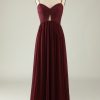 Partywear HELLYMOON | Spaghetti Straps Lace Wedding Guest Dress With Hollow-Out Burgundy