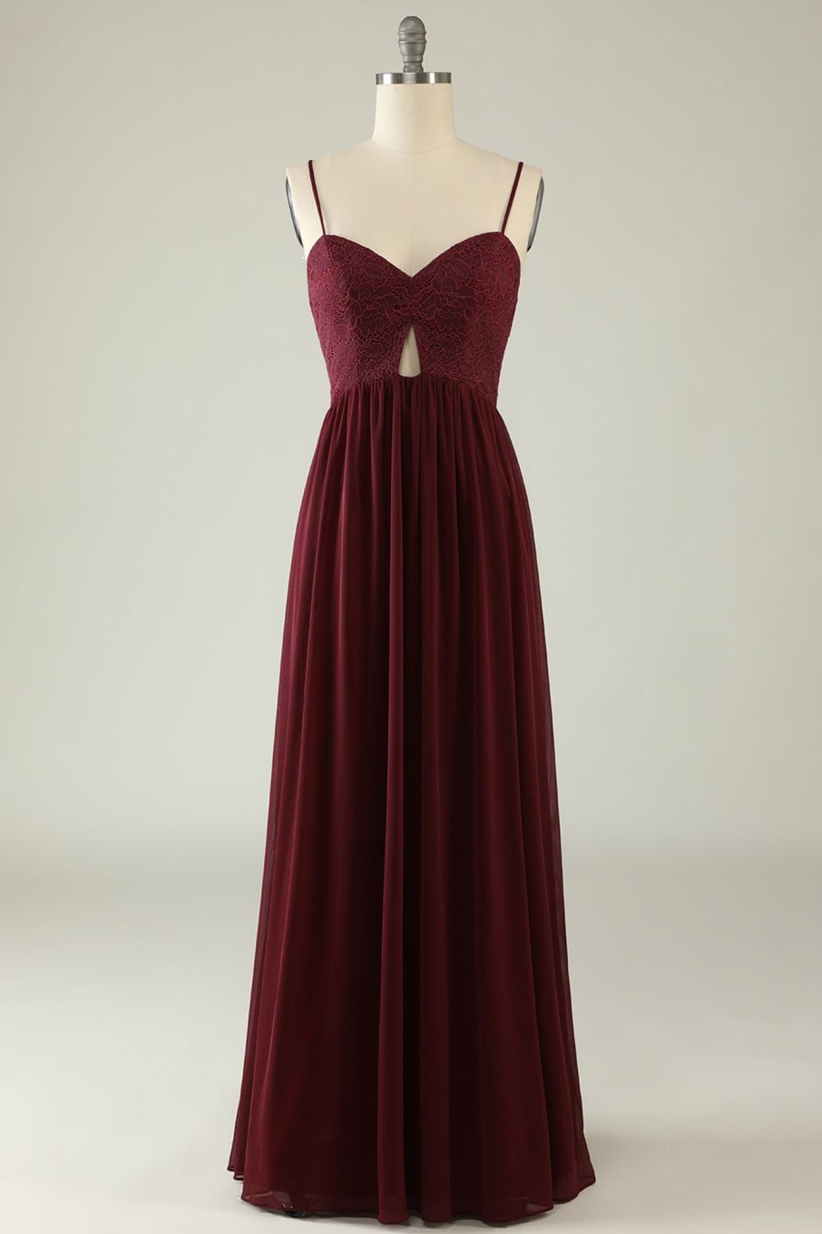 Partywear HELLYMOON | Spaghetti Straps Lace Wedding Guest Dress With Hollow-Out Burgundy