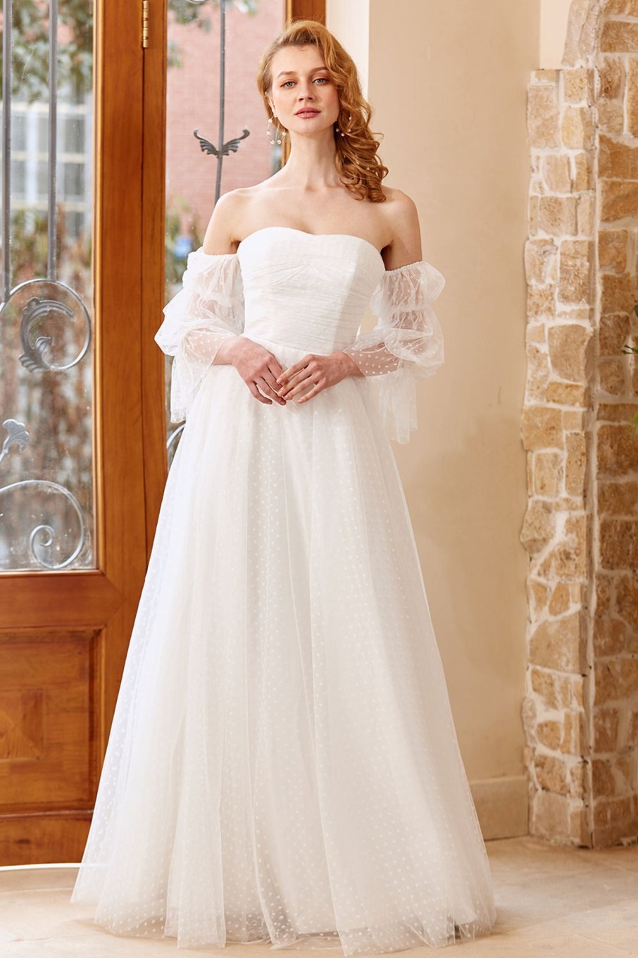 Wedding Dresses HELLYMOON | Tulle Off Shoulder Wedding Dress White