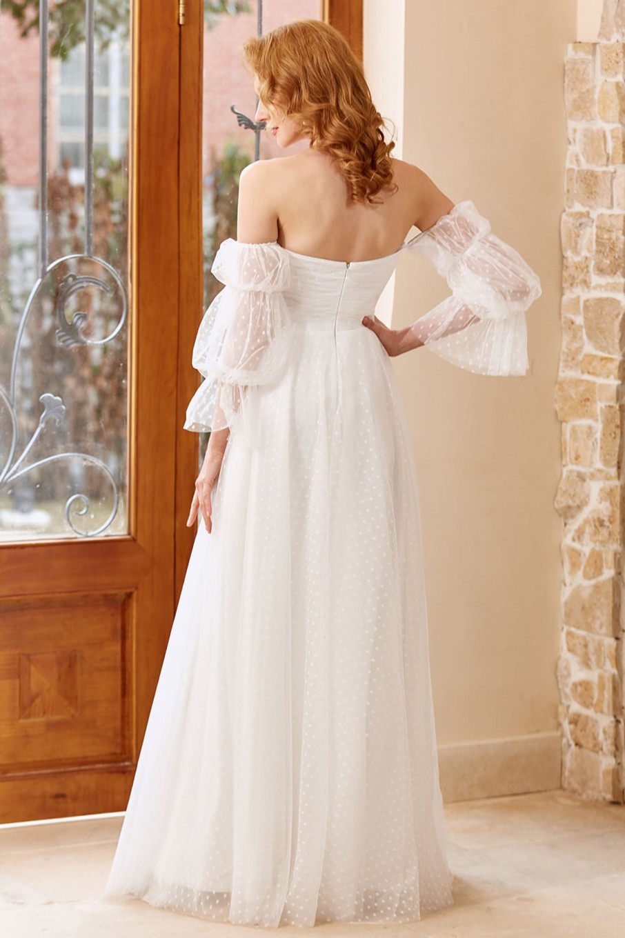 Wedding Dresses HELLYMOON | Tulle Off Shoulder Wedding Dress White