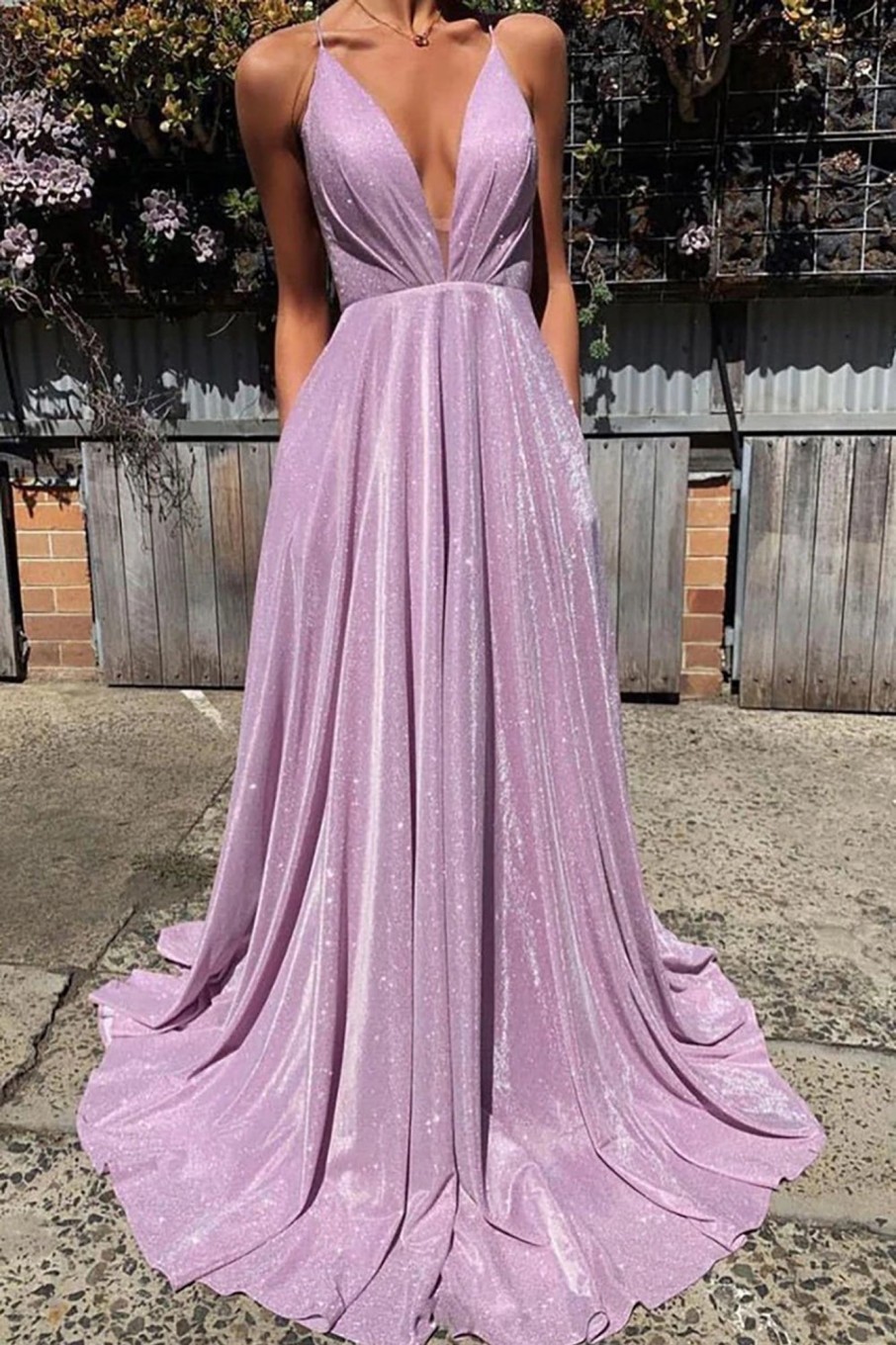 Prom Dresses HELLYMOON | V-Neck Sparkly Prom Dress Purple