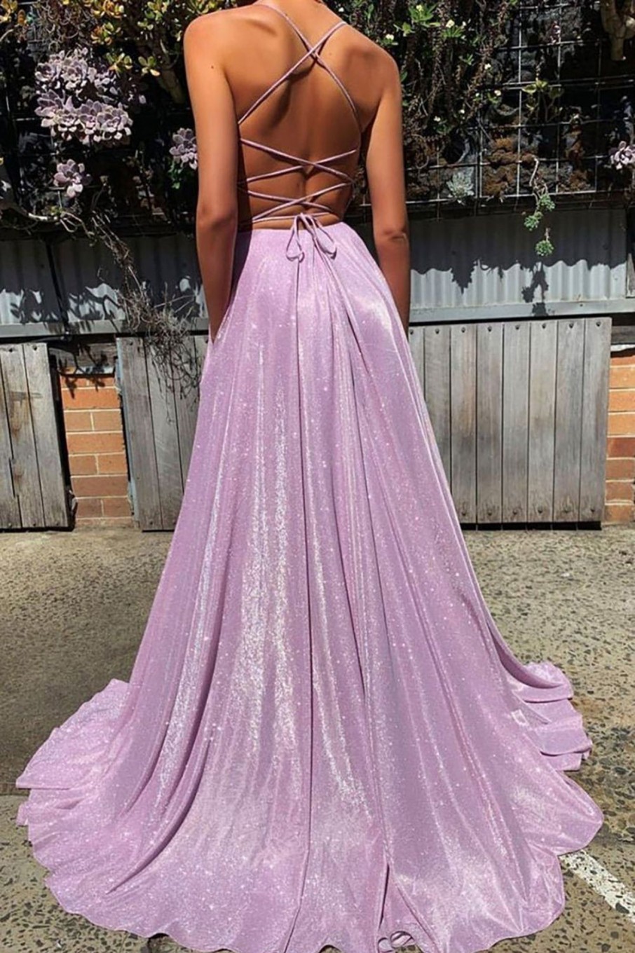 Prom Dresses HELLYMOON | V-Neck Sparkly Prom Dress Purple