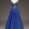 Prom Dresses HELLYMOON | A-Line Sequins Prom Dress With Appliques Royal Blue