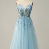 Special Occasion HELLYMOON | A Line Strapless Beading Corset Prom Dress Sky Blue