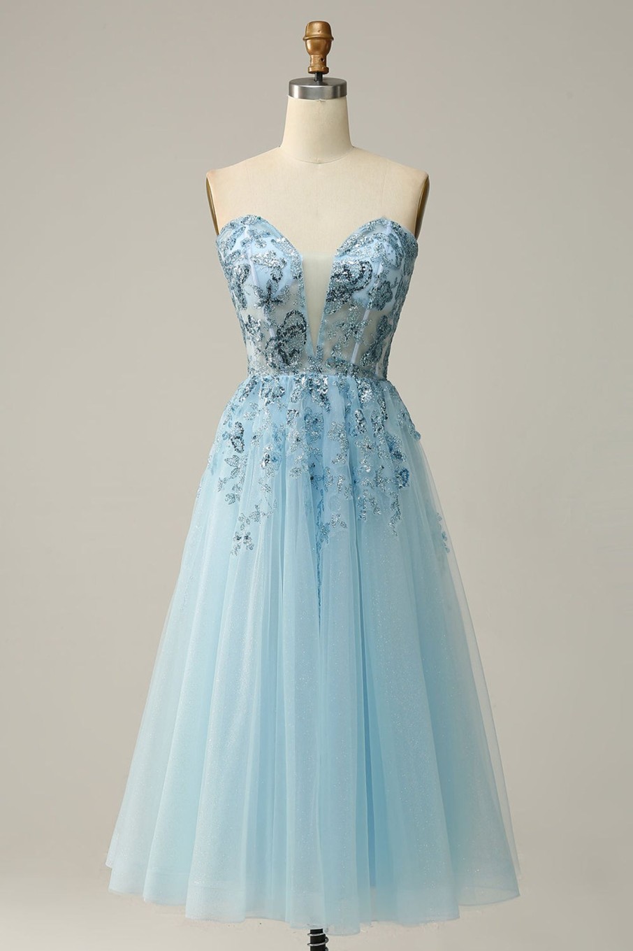 Special Occasion HELLYMOON | A Line Strapless Beading Corset Prom Dress Sky Blue