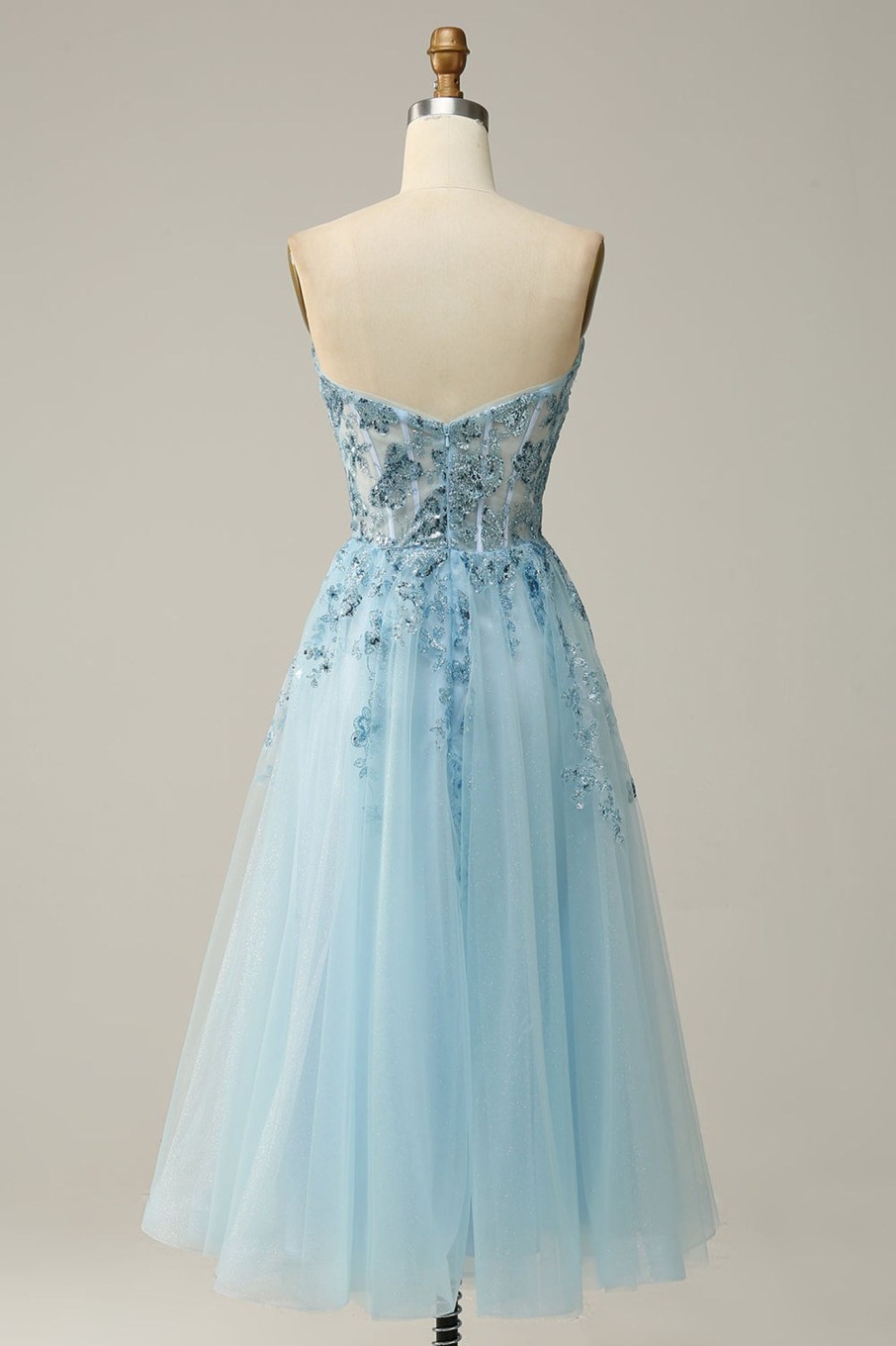 Special Occasion HELLYMOON | A Line Strapless Beading Corset Prom Dress Sky Blue