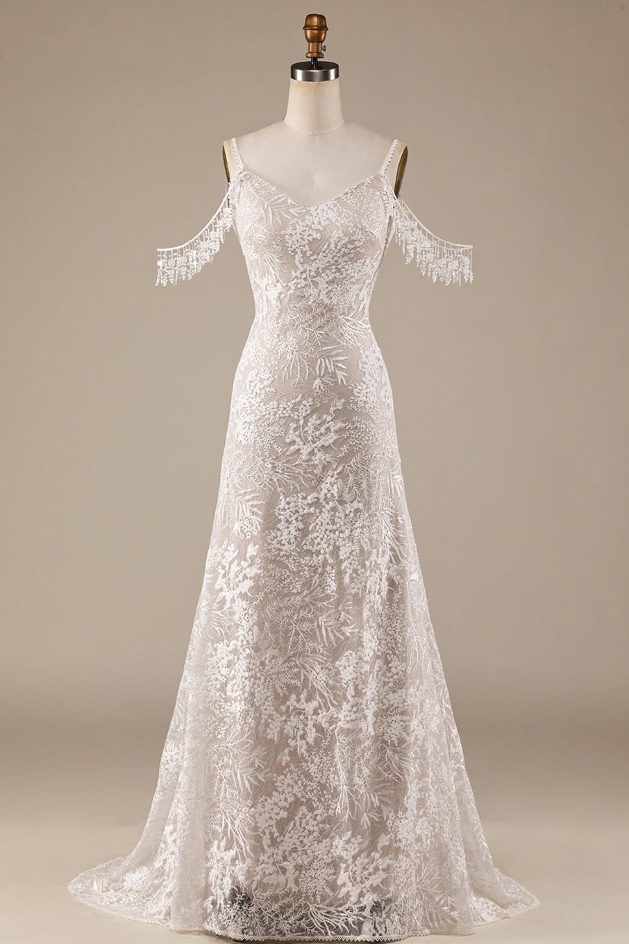 Wedding Dresses HELLYMOON | Lace Wedding Dress With Fringes Ivory