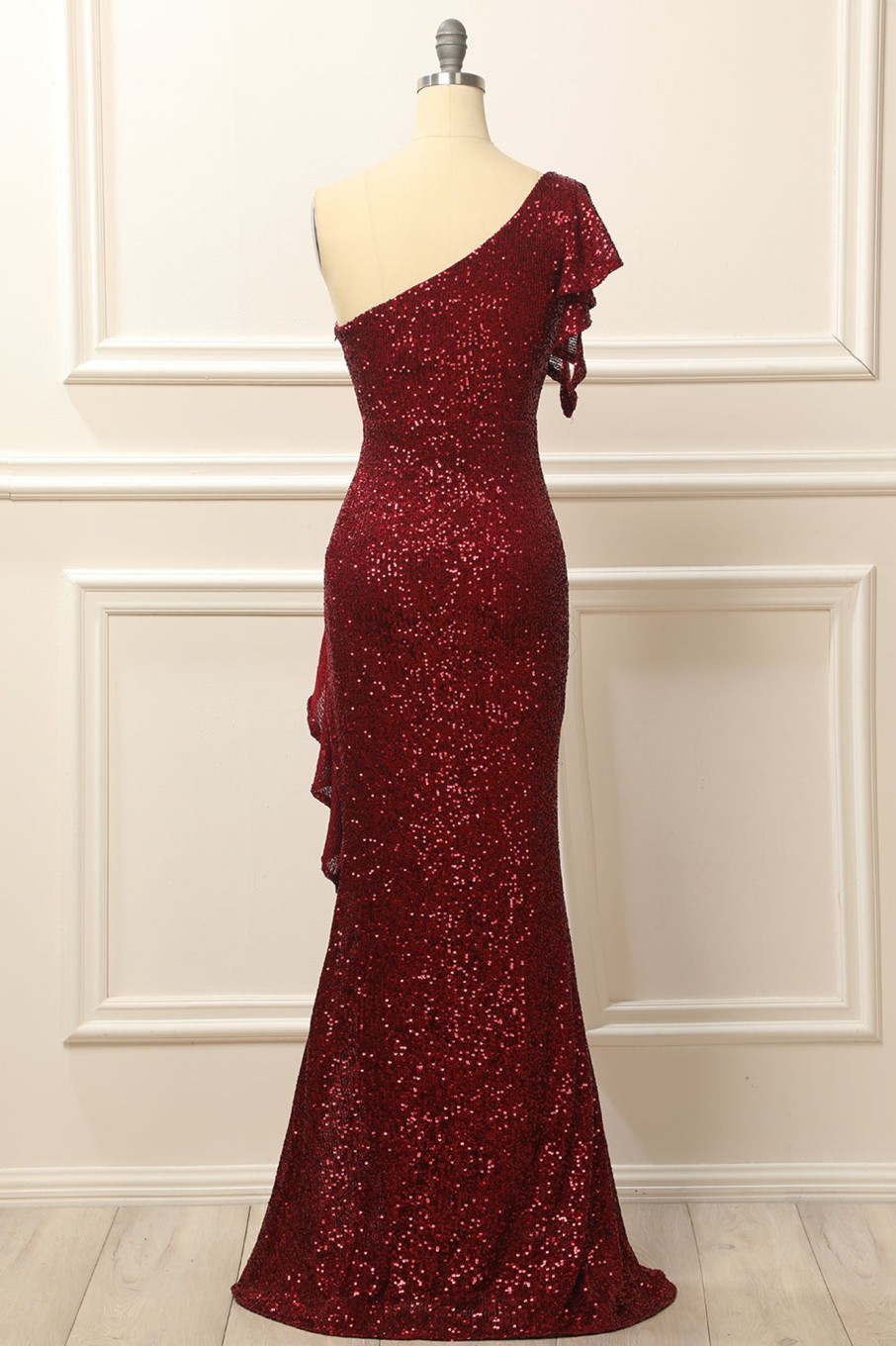 Special Occasion HELLYMOON | Burgundy Sequins One Shoulder Prom Dress Red