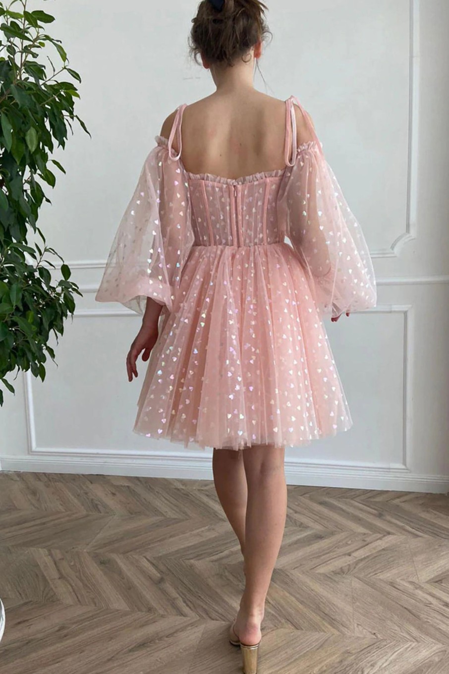 Special Occasion HELLYMOON | A Line Off The Shoulder Graduation Dress With Long Sleeves Blush