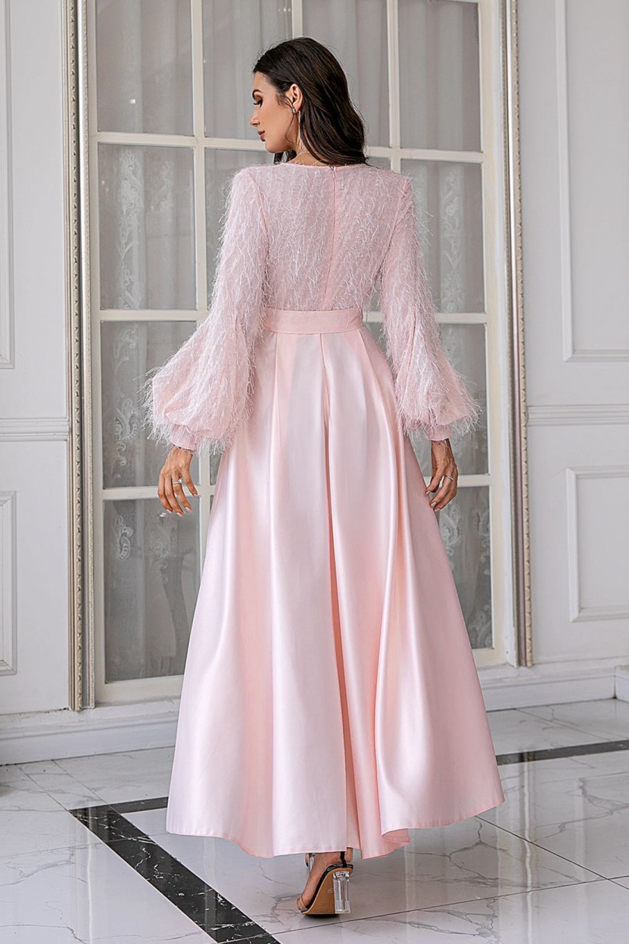 Prom Dresses HELLYMOON | Long Sleeves Wedding Party Dress Pink