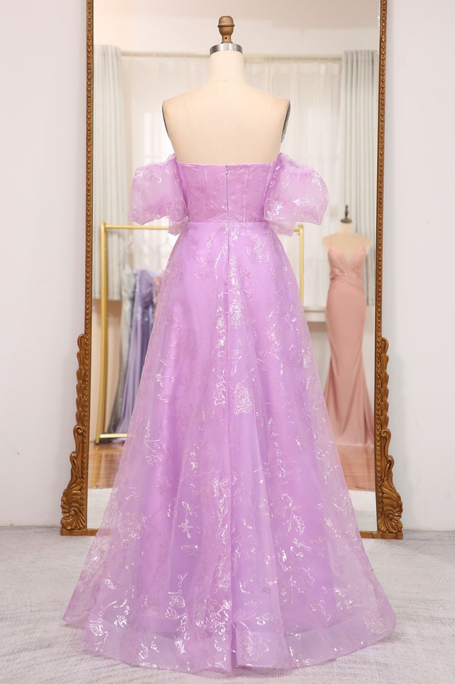 Prom Dresses HELLYMOON | A Line Off The Shoulder Long Corset Prom Dress Lilac