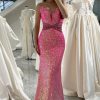 Prom Dresses HELLYMOON | Mermaid Spaghetti Straps Sequin Prom Dress Fuchsia