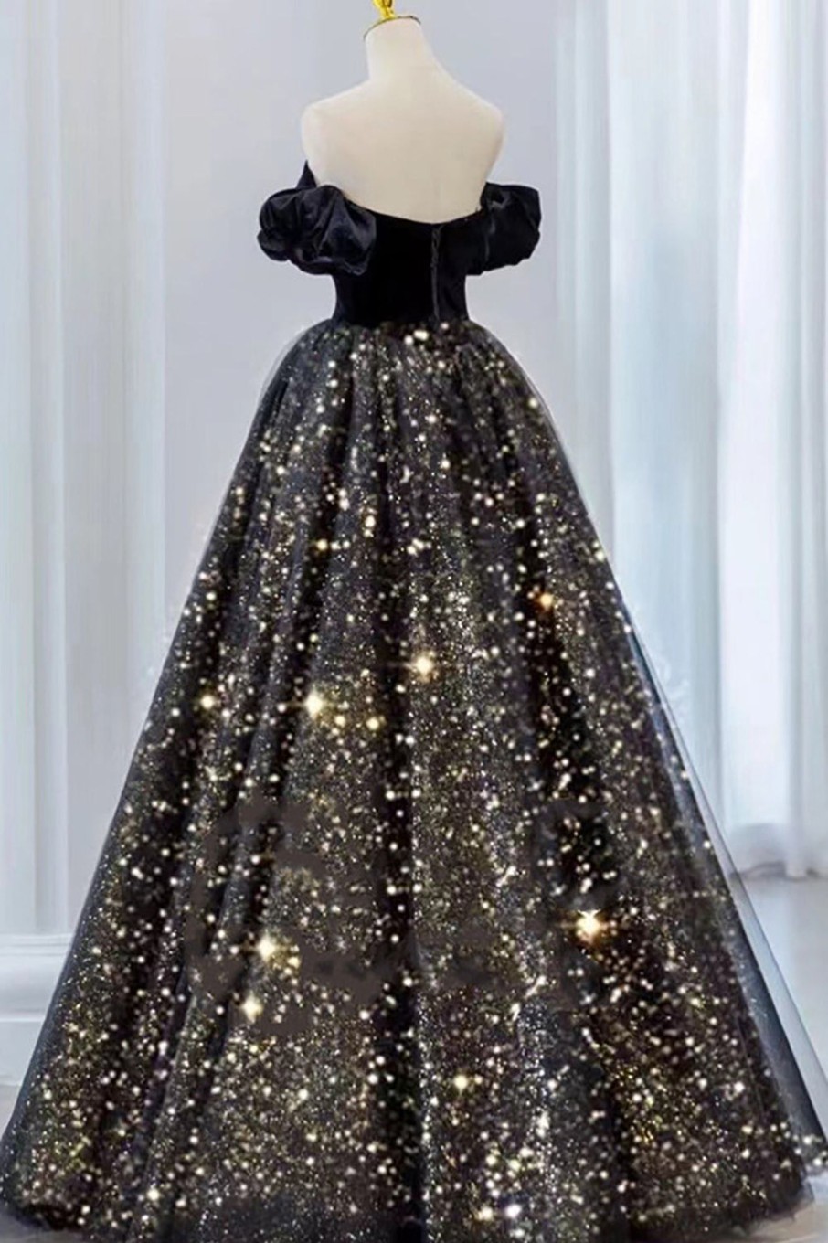 Special Occasion HELLYMOON | Strapless Sparkly Quinceanera Dresses With Removable Sleeves Black