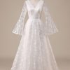 Wedding Dresses HELLYMOON | Lace Flare Sleeves A-Line Wedding Dress Ivory