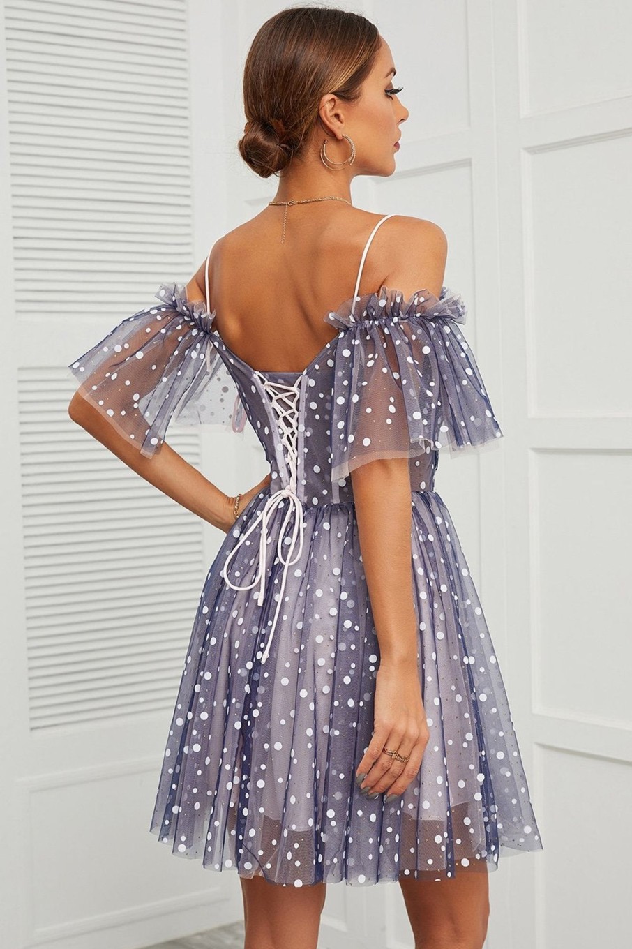 Special Occasion HELLYMOON | Polka Dots Off Shoulder Cocktail Dress Navy