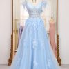 Prom Dresses HELLYMOON | A-Line Tulle Corset Prom Dress With Appliques Light Blue