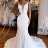 Wedding Dresses HELLYMOON | Simple Mermaid Backless Boho Wedding Dress White