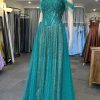 Prom Dresses HELLYMOON | Off The Shoulder Sparkly Prom Dress With Beading Green