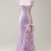 Special Occasion HELLYMOON | Sweetheart Mermaid Sequins Sparkly Prom Dress With Feather Purple