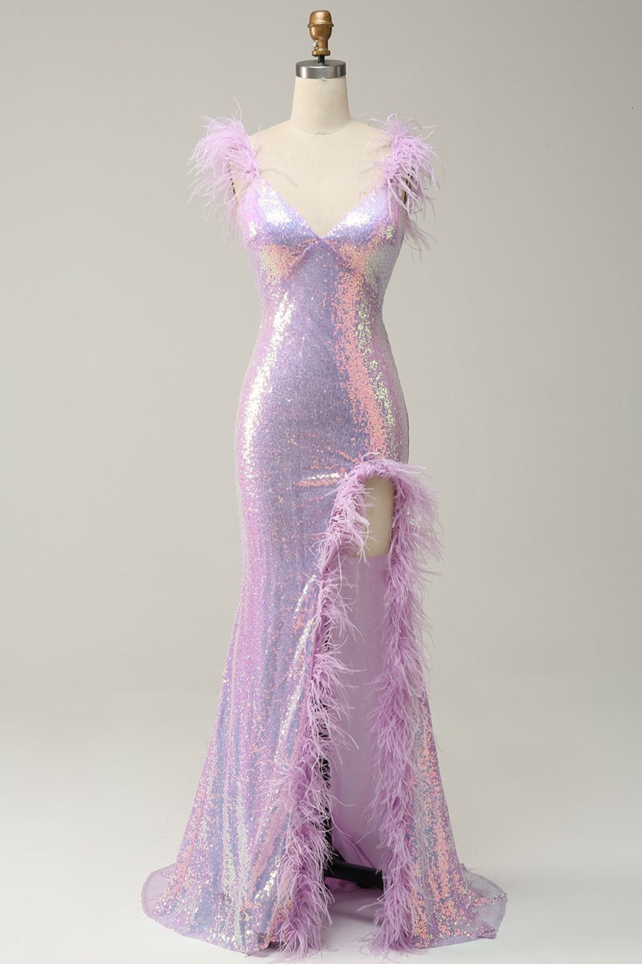 Special Occasion HELLYMOON | Sweetheart Mermaid Sequins Sparkly Prom Dress With Feather Purple