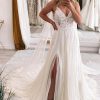 Wedding Dresses HELLYMOON | A-Line Watteau Train Boho Long Chiffon Wedding Dress With Lace Ivory