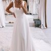 Wedding Dresses HELLYMOON | Simple Square Neck Boho Long Chiffon Wedding Dress White