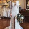 Wedding Dresses HELLYMOON | Mermaid Boho Long Lace Wedding Dress With Sleeves White