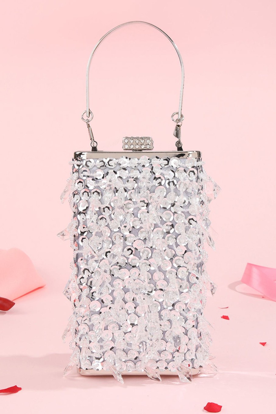 Accessories HELLYMOON | Sequin Fringes Shoulder Chain Bag Silver