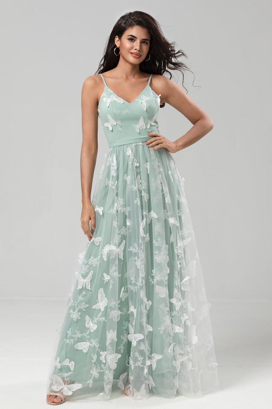 Partywear HELLYMOON | A Line Spaghetti Straps Long Bridesmaid Dress With Appliques