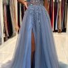 Prom Dresses HELLYMOON | Tulle Beading Princess Prom Dress Blue