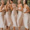 Partywear HELLYMOON | Cowl Neck Tea-Length Satin Bridesmaid Dress With Sleeveless