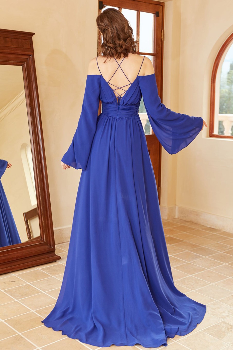 Prom Dresses HELLYMOON | A Line Off The Shoulder Prom Dress With Split Front Royal Blue