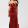 Partywear HELLYMOON | Mermaid Off The Shoulder Velvet Bridesmaid Dress Terracotta