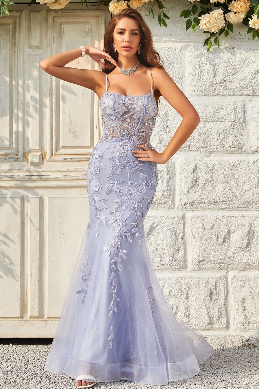 Special Occasion HELLYMOON | Tulle Beaded Mermaid Prom Dress With Appliques Purple