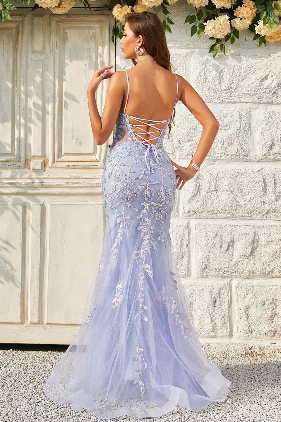 Special Occasion HELLYMOON | Tulle Beaded Mermaid Prom Dress With Appliques Purple