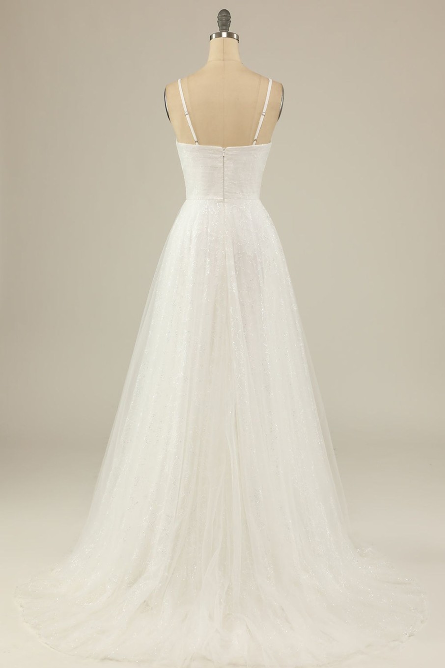 Wedding Dresses HELLYMOON | A Line Spaghetti Straps Tulle Party Dress White