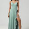 Partywear HELLYMOON | Green Spaghetti Straps Long Bridesmaid Dress With Ruffles