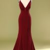 Prom Dresses HELLYMOON | V-Neck Mermaid Prom Dress With Lace-Up Back Burgundy