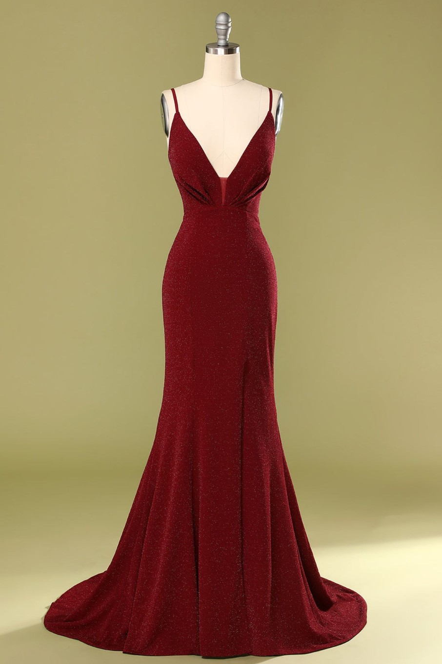 Prom Dresses HELLYMOON | V-Neck Mermaid Prom Dress With Lace-Up Back Burgundy