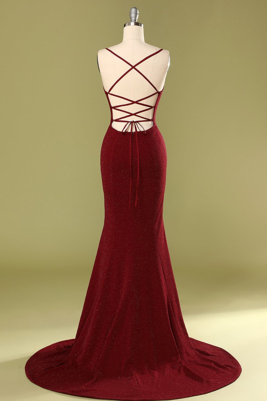 Prom Dresses HELLYMOON | V-Neck Mermaid Prom Dress With Lace-Up Back Burgundy