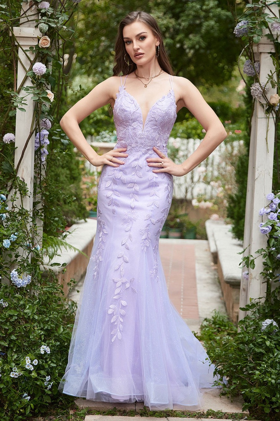 Prom Dresses HELLYMOON | Mermaid Spaghetti Straps Purple Prom Dress With Appliques Lavender