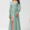 Partywear HELLYMOON | Chiffon A Line Long Sleeves Bridesmaid Dress With Buttons