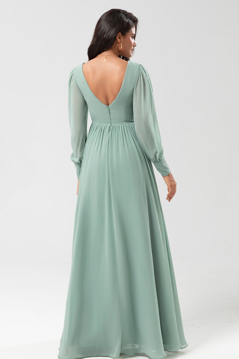 Partywear HELLYMOON | Chiffon A Line Long Sleeves Bridesmaid Dress With Buttons