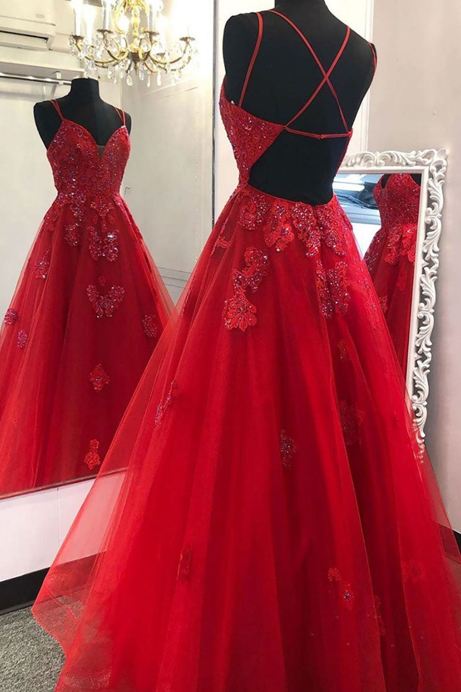 Prom Dresses HELLYMOON | Princess A Line Beading Prom Dress With Appliques Red