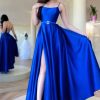 Prom Dresses HELLYMOON | A Line Satin Prom Dress With Slit Royal Blue