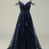 Special Occasion HELLYMOON | Off The Shoulder A Line Glitter Prom Dress With Sequins Navy