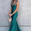 Prom Dresses HELLYMOON | Simple Satin Mermaid Prom Dress With Backless Green