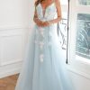 Special Occasion HELLYMOON | Appliques Light Tulle Princess Prom Dress With Slit Blue