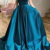 Special Occasion HELLYMOON | Spaghetti Straps Blue Satin Prom Dress With Pockets