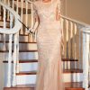 Special Occasion HELLYMOON | Long Sequined Beaded Sparkly Party Dress For Women Blush